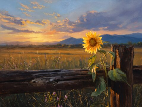 sunflower on fence